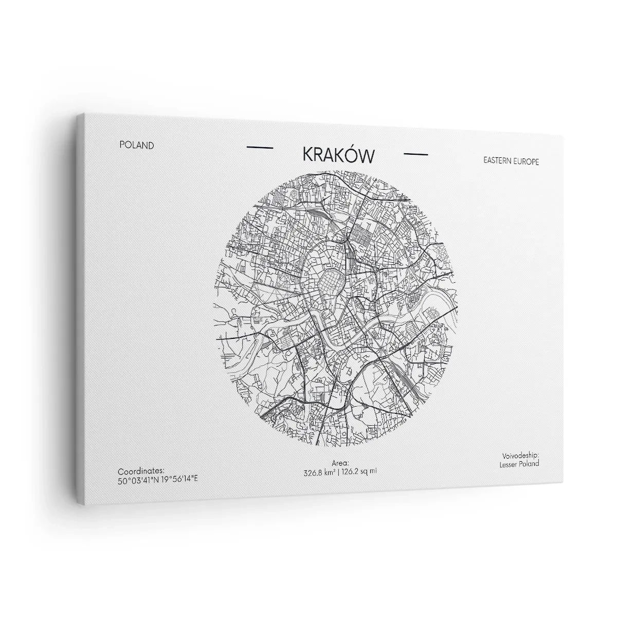 Obraz na plátne - Mapa Krakova v minimalistickom štýle - 70x50cm - Anatómia Krakova - Moderná nástenná dekorácia do obývacej izby a spálne ARTTOR