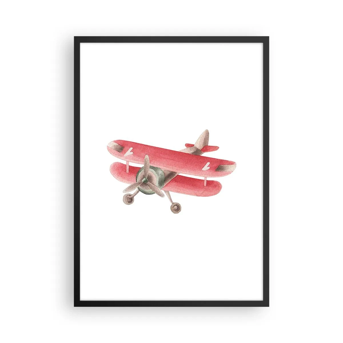 Plagát v čiernom ráme - Očarujúci červený retro dvojplošník - 50x70cm - Pripravený na vysoký let - Moderná nástenná dekorácia do obývacej izby a spálne ARTTOR