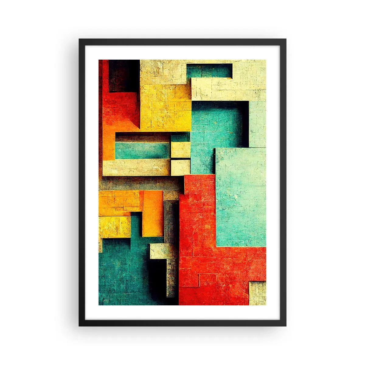 Plagát v čiernom ráme - Geometrická abstrakcia v živých farbách - 50x70cm - Festival pravých uhlov - Moderná nástenná dekorácia do obývacej izby a spálne ARTTOR