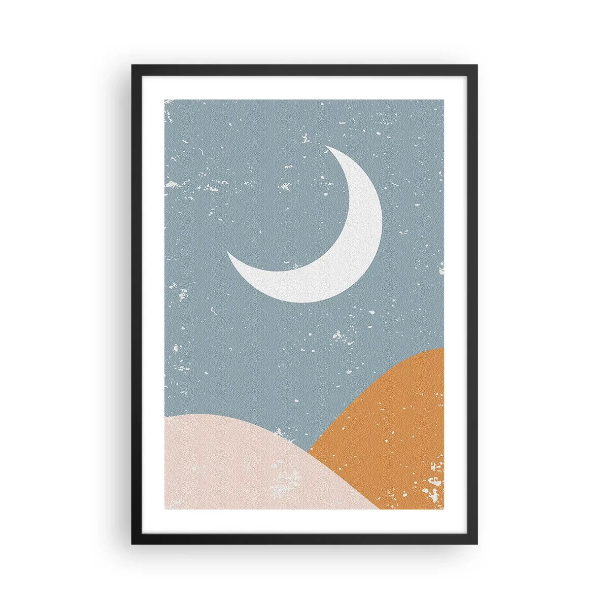 Plagát v čiernom ráme - Minimalistický mesiac nad abstraktnou krajinou. - 50x70cm - Zázrak mnohých nocí - Moderná nástenná dekorácia do obývacej izby a spálne ARTTOR