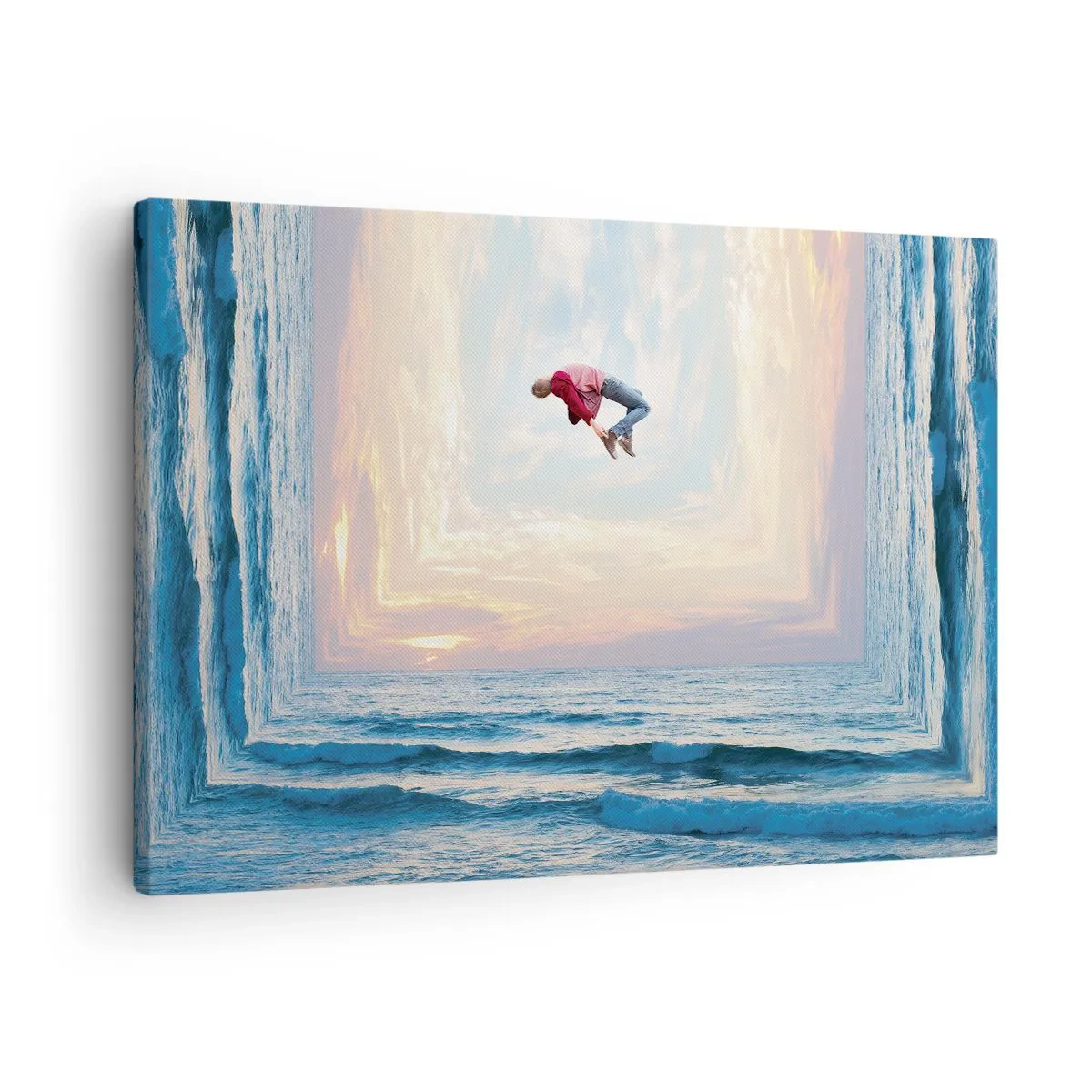 Obraz na plátne - Surrealistický skok cez more v zábere - 70x50cm - Do inej dimenzie - Moderná nástenná dekorácia do obývacej izby a spálne ARTTOR