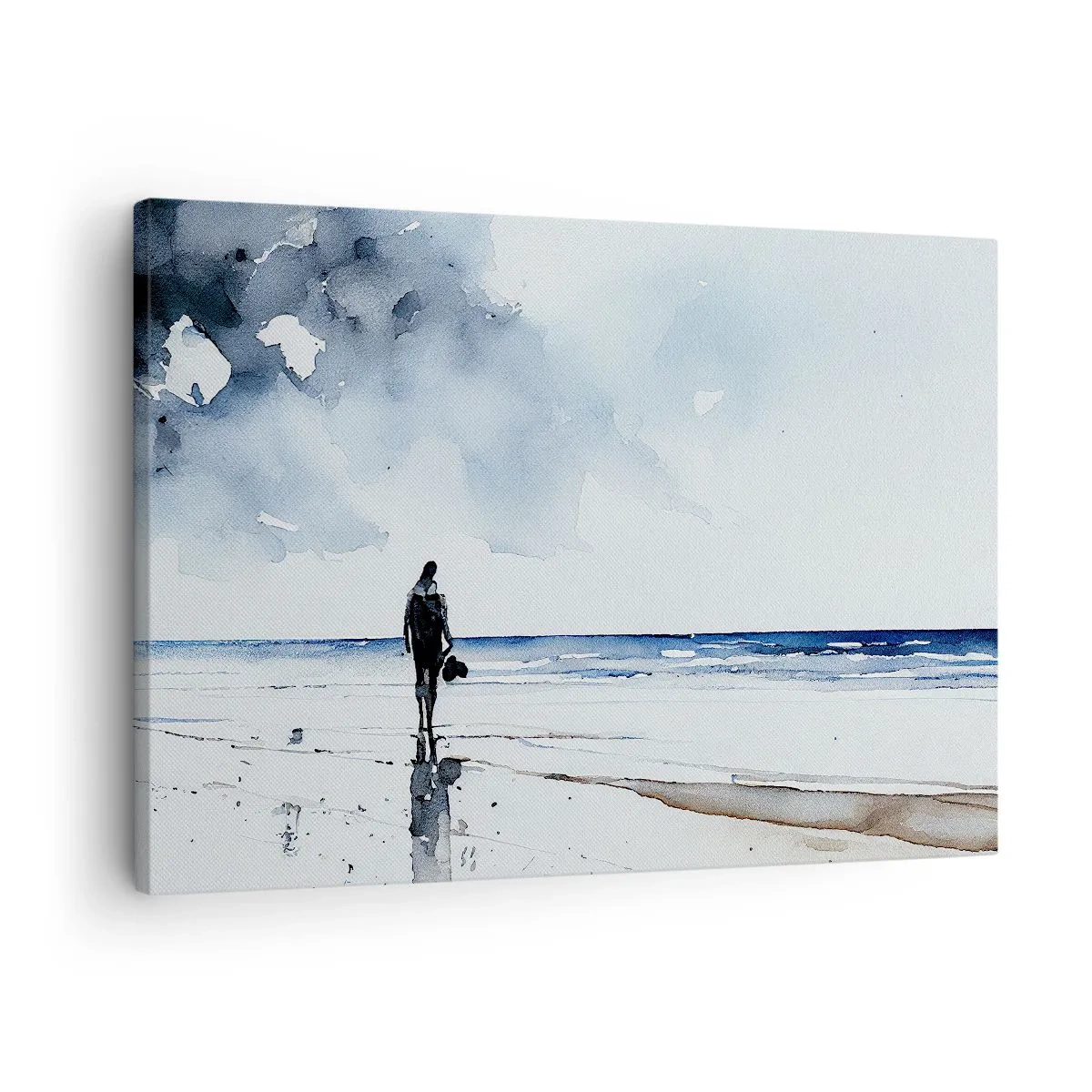 Obraz na plátne - Postava na pláži v pokojnom morskom prostredí - 70x50cm - Rozhovor s morom - Moderná nástenná dekorácia do obývacej izby a spálne ARTTOR
