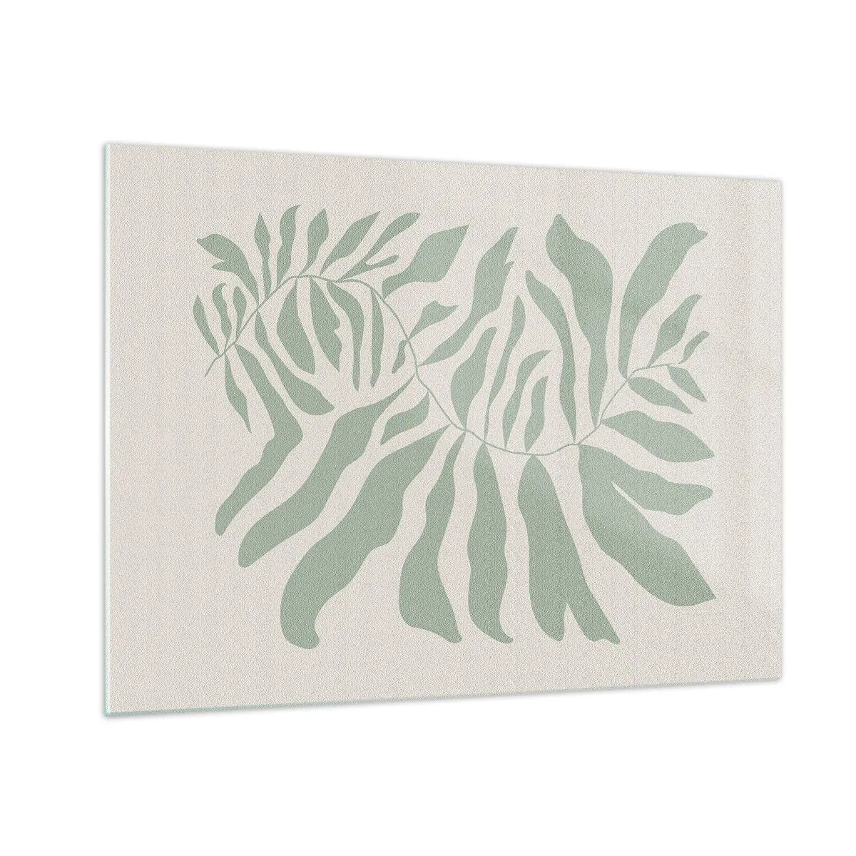 Obraz na skle - Smaragdová vetvička s organickými tvarmi na svetlom pozadí - 70x50cm - Smaragdová vetva - Moderná nástenná dekorácia do obývacej izby a spálne ARTTOR