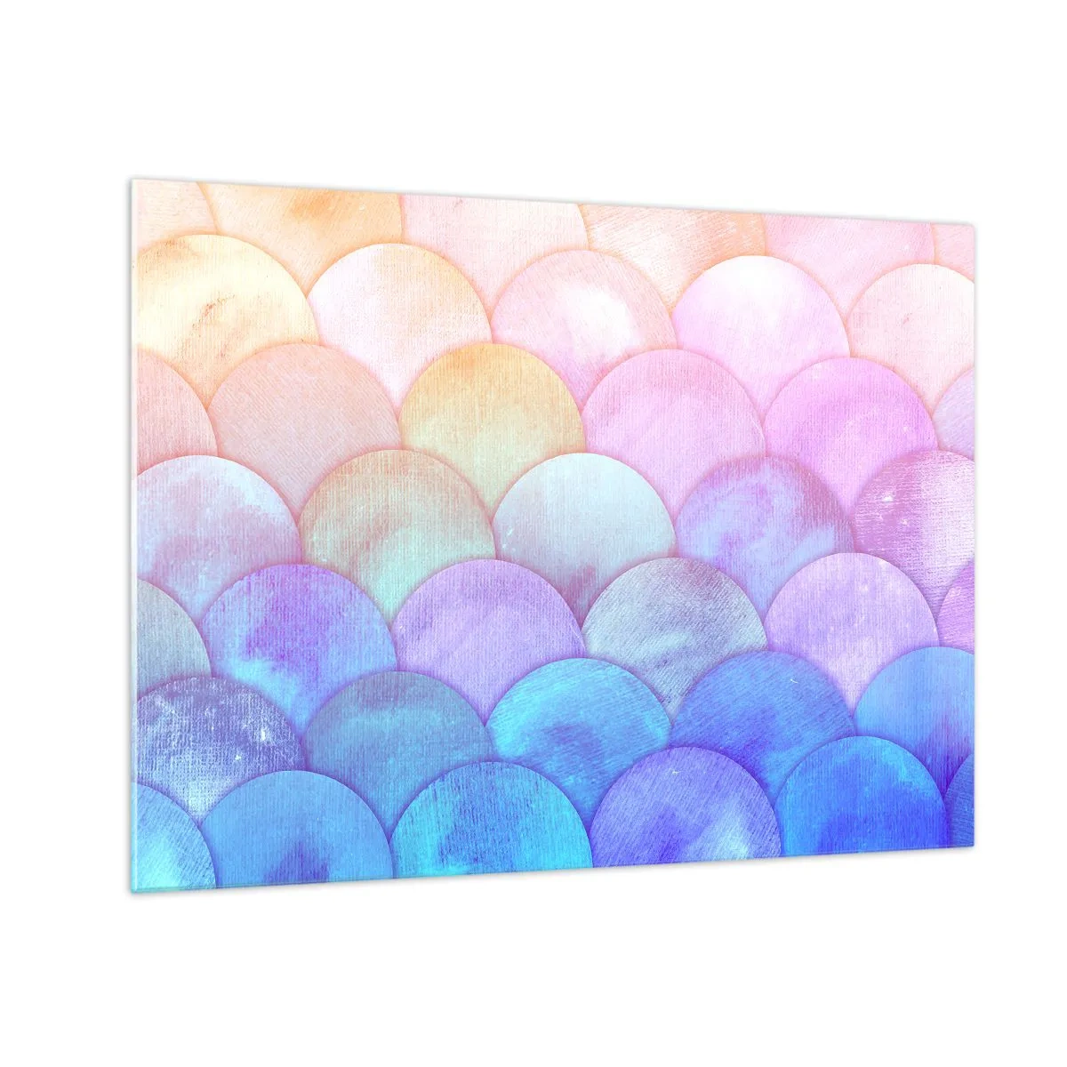 Obraz na skle - Perlové šupiny v pastelových odtieňoch ružovej, modrej a fialovej - 70x50cm - Perleťová šupina - Moderná nástenná dekorácia do obývacej izby a spálne ARTTOR