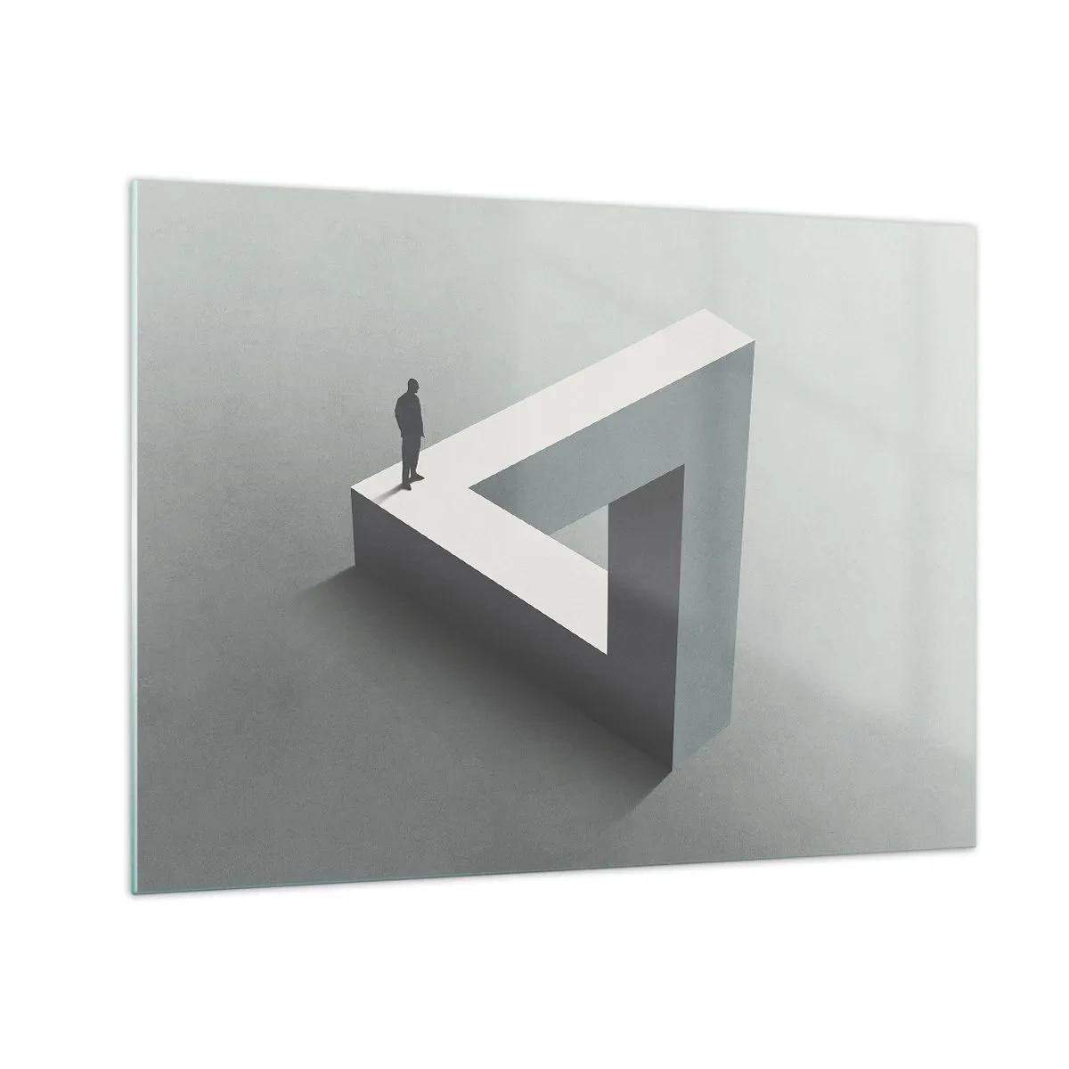 Obraz na skle - Postava na geometrickej štruktúre v štýle optickej ilúzie - 70x50cm - A predsa je to možné - Moderná nástenná dekorácia do obývacej izby a spálne ARTTOR