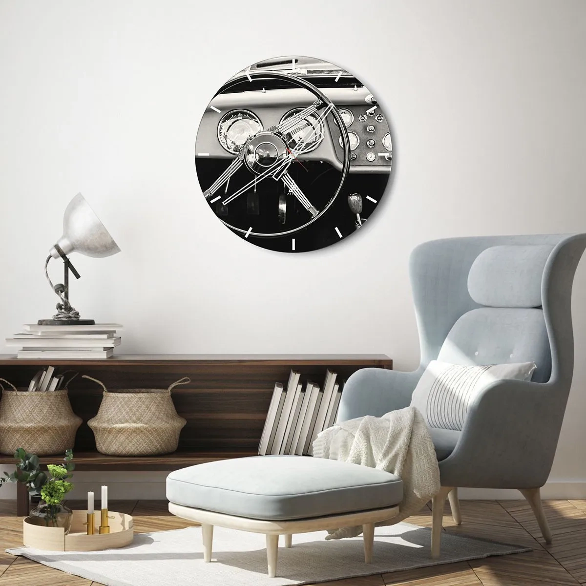 Nástenné hodiny - Kokpit veterána v retro sépiovom odtieni - 30x30cm - Sen zberateľov - Moderná nástenná dekorácia do obývacej izby, kuchyne a spálne ARTTOR