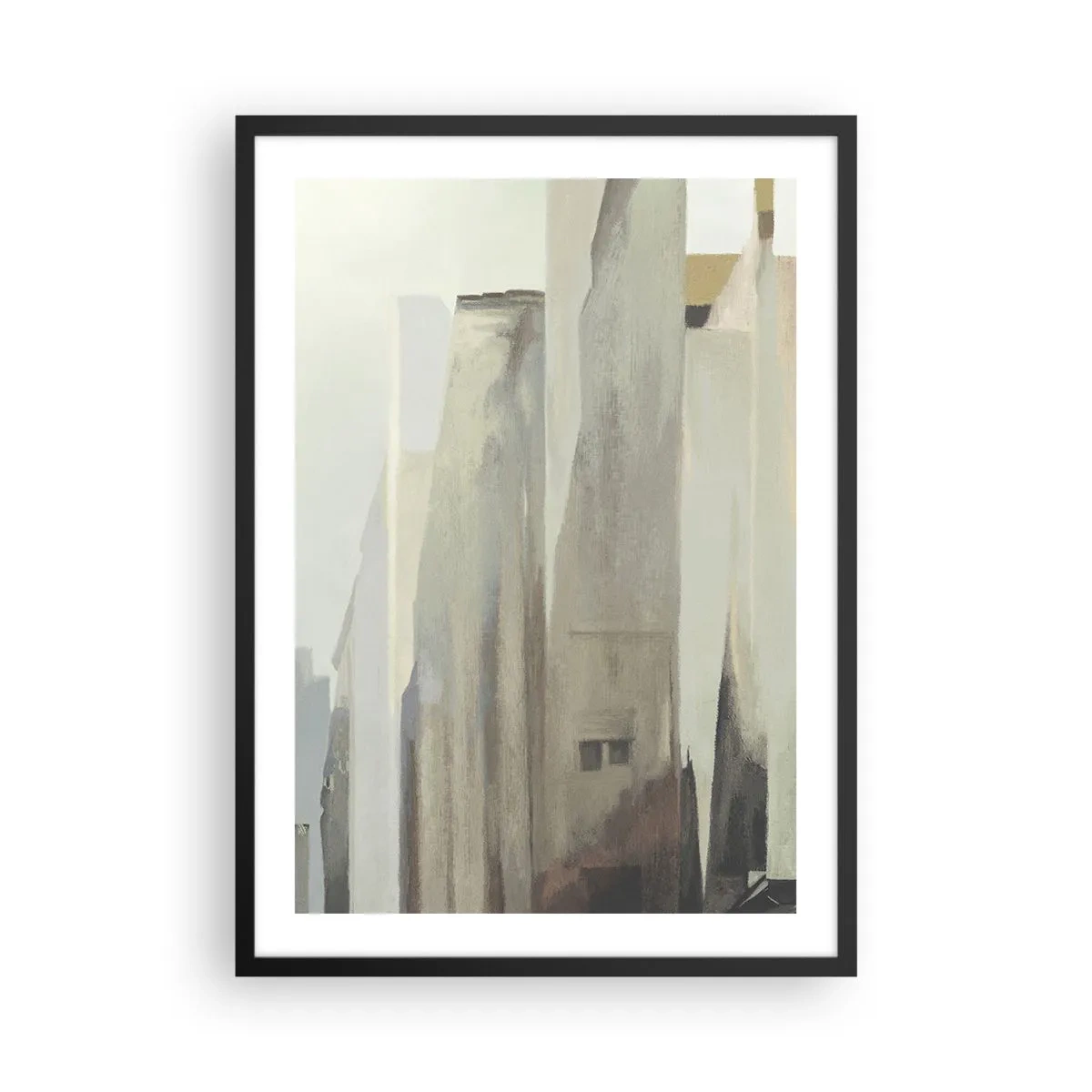 Plagát v čiernom ráme - Abstraktná architektúra v tlmených farbách - 50x70cm - Sen o meste - Moderná nástenná dekorácia do obývacej izby a spálne ARTTOR