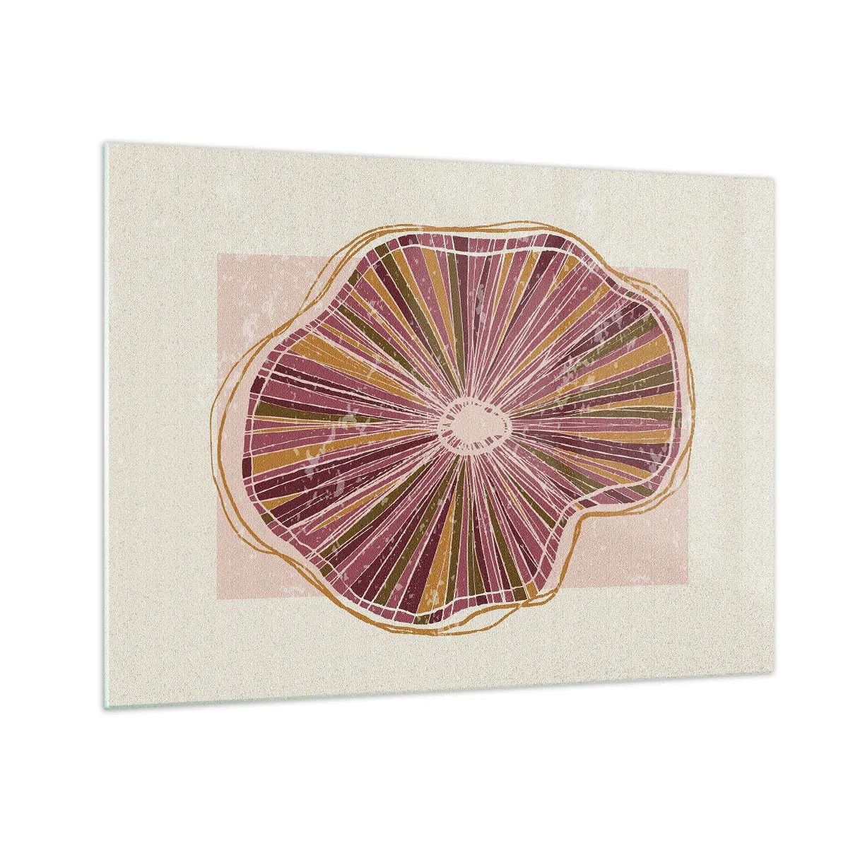 Obraz na skle - Žiarivá organická forma v odtieňoch ružovej a hnedej - 70x50cm - Radiálna abstrakcia - Moderná nástenná dekorácia do obývacej izby a spálne ARTTOR