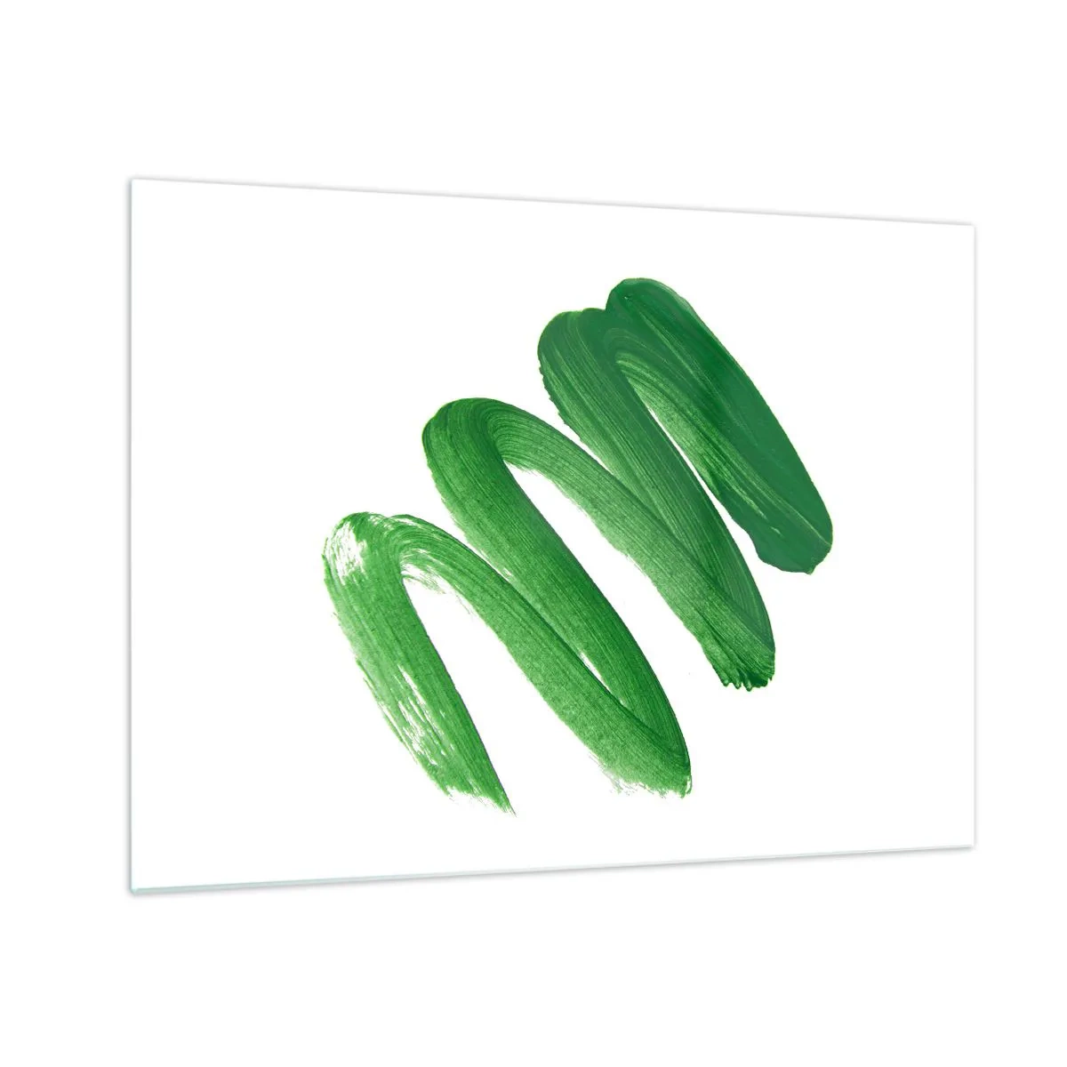 Obraz na skle - Dynamický zelený ťah štetcom na bielom pozadí - 70x50cm - Zelený žart - Moderná nástenná dekorácia do obývacej izby a spálne ARTTOR