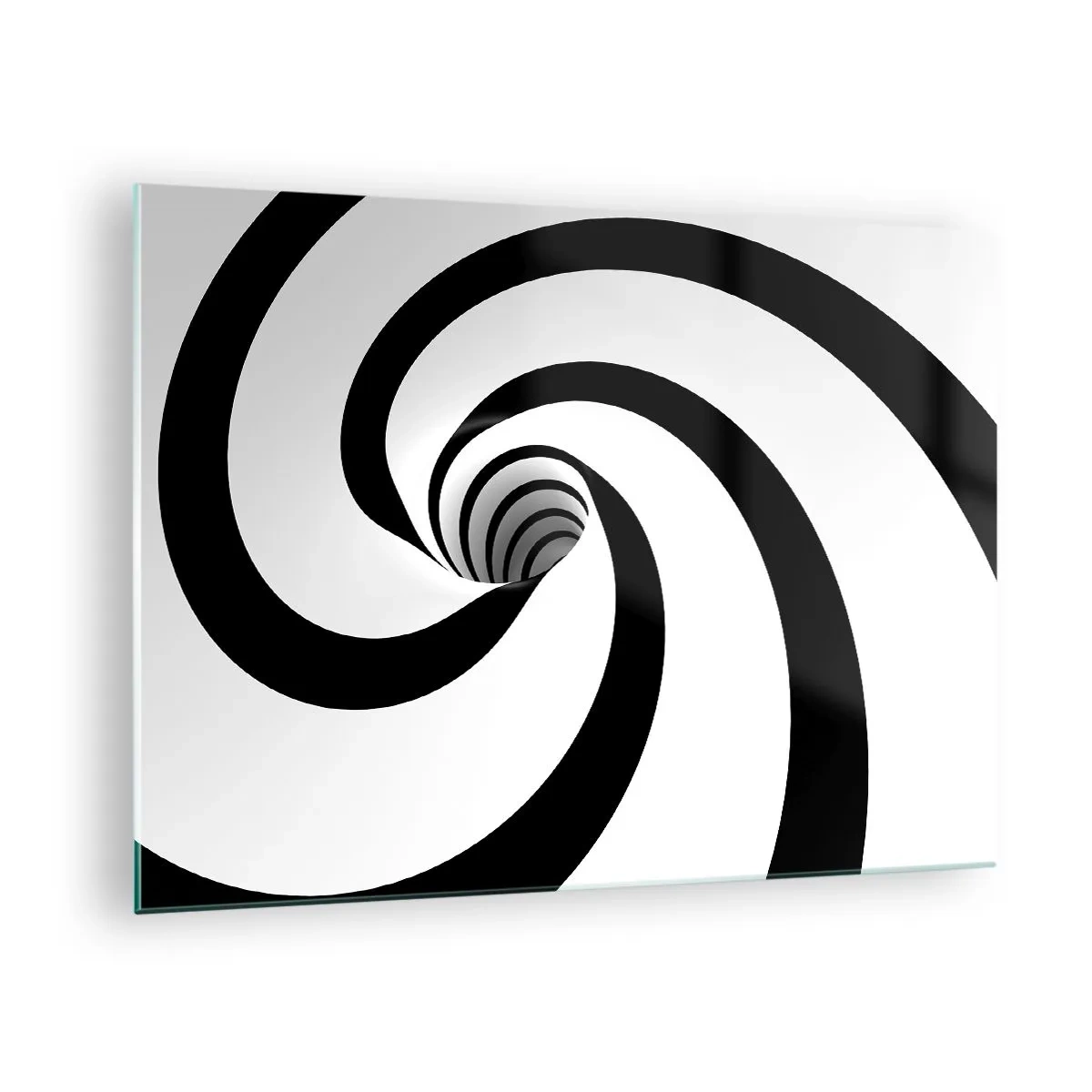 Obraz na skle - Hypnotický špirálový vzor v čiernej a bielej farbe - 70x50cm - Podľahnúť víru? - Moderná nástenná dekorácia do obývacej izby a spálne ARTTOR