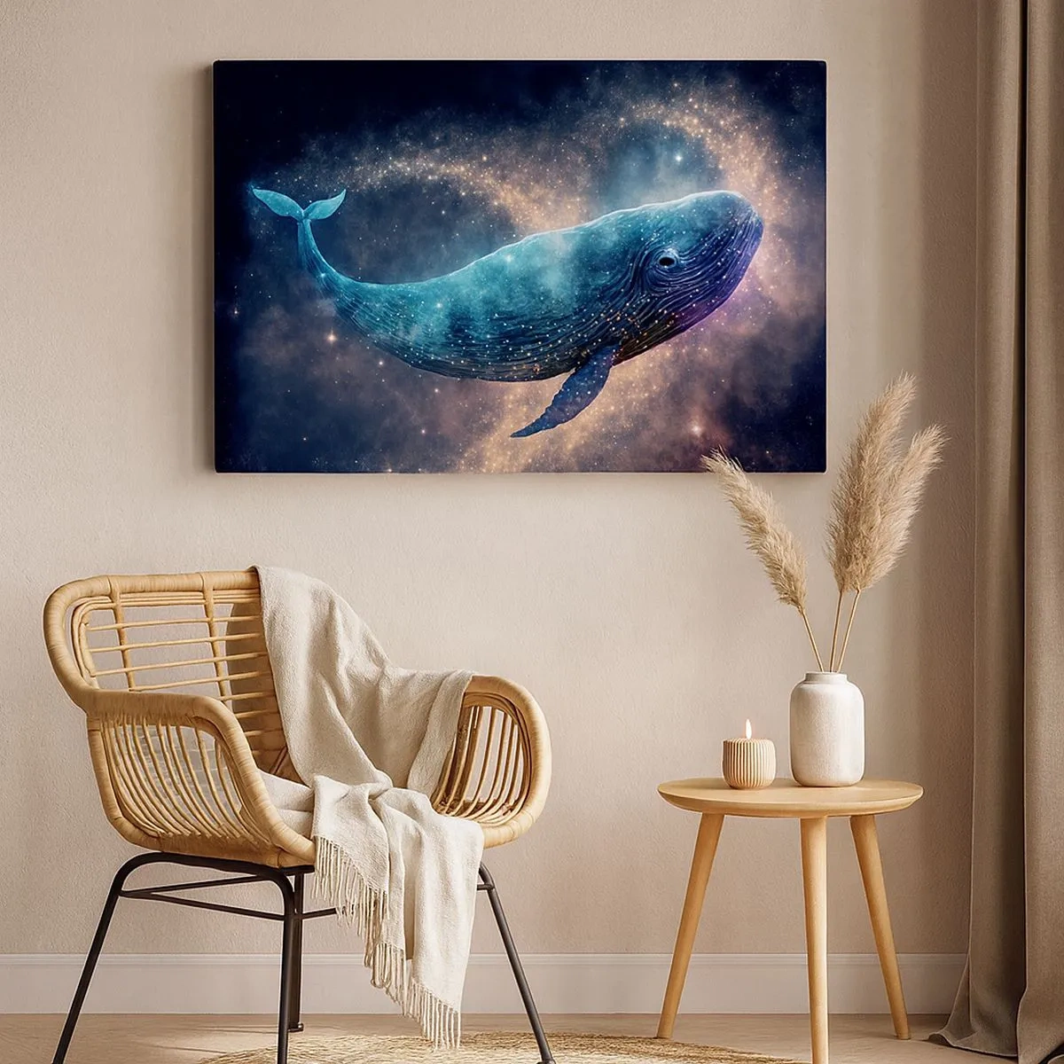 Obraz na plátne - Vesmírna veľryba s galaxiou v pozadí - 70x50cm - Existuje taký svet… - Moderná nástenná dekorácia do obývacej izby a spálne ARTTOR