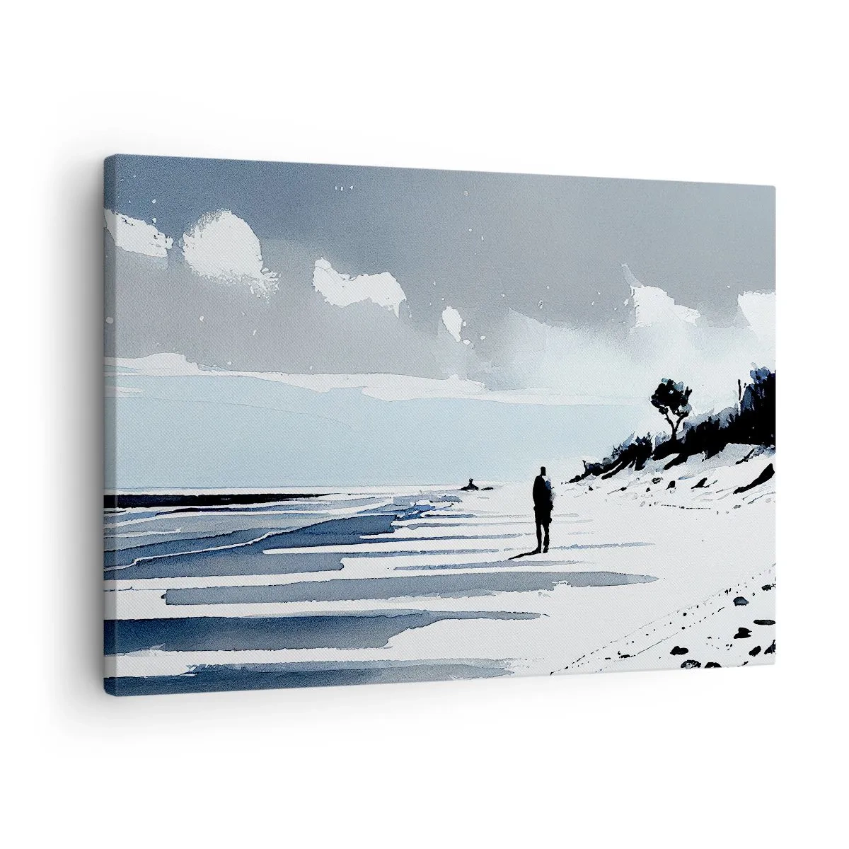 Obraz na plátne - Osamelá postava kráčajúca po prázdnej pláži - 70x50cm - O samote - Moderná nástenná dekorácia do obývacej izby a spálne ARTTOR
