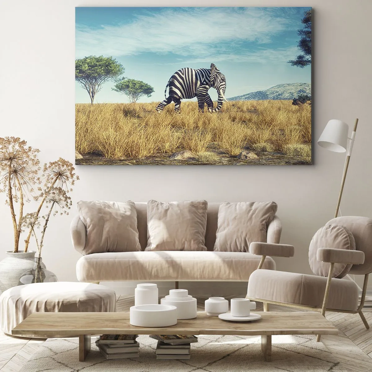 Obraz na plátne - Zebra v africkej krajine - 70x50cm - Šedá už nie je v móde - Moderná nástenná dekorácia do obývacej izby a spálne ARTTOR