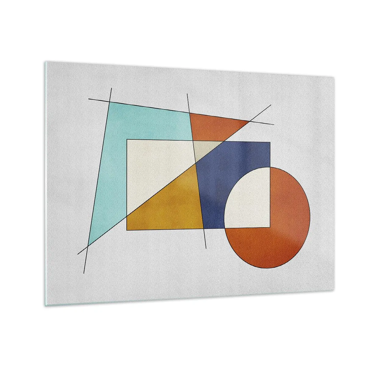 Obraz na skle - Farebné geometrické tvary na svetlom pozadí v modernistickom štýle - 70x50cm - Abstrakcia: modernistická zábava - Moderná nástenná dekorácia do obývacej izby a spálne ARTTOR