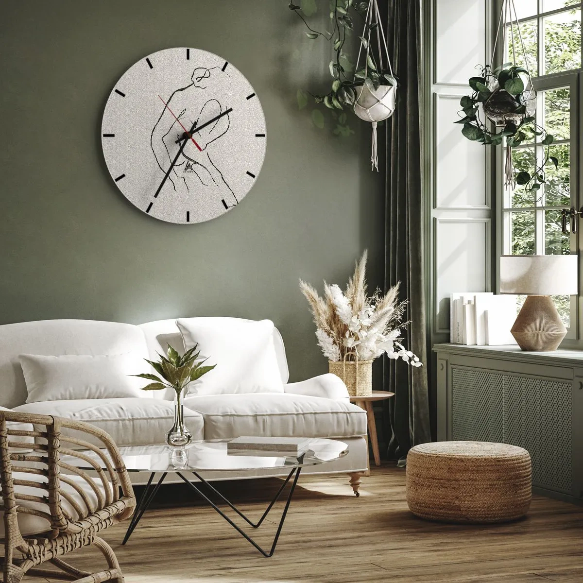 Nástenné hodiny - Jemná skica ženskej siluety na svetlom pozadí - 30x30cm - Intímna skica - Moderná nástenná dekorácia do obývacej izby, kuchyne a spálne ARTTOR