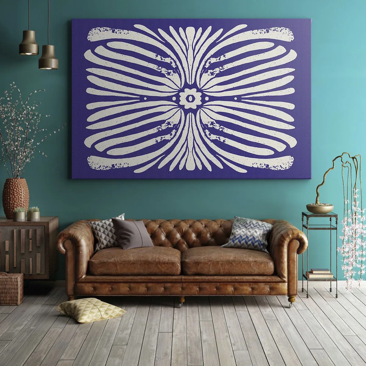Obraz na plátne - Etnický vzor v odtieňoch fialovej a bielej - 70x50cm - Etnické inšpirácie - Moderná nástenná dekorácia do obývacej izby a spálne ARTTOR