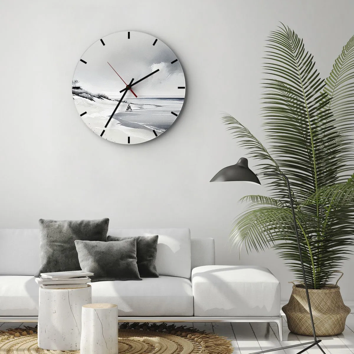 Nástenné hodiny - Minimalistická plážová krajina s dunami a zamračenou oblohou. - 30x30cm - Vždy spolu - Moderná nástenná dekorácia do obývacej izby, kuchyne a spálne ARTTOR