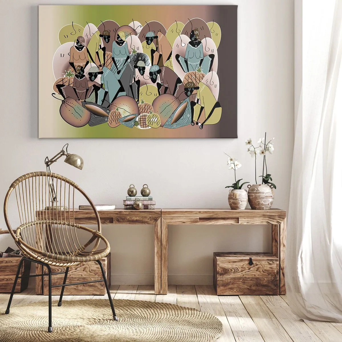 Obraz na plátne - Farebná abstraktná kompozícia inšpirovaná africkou kultúrou - 70x50cm - Blíži sa veľký sviatok - Moderná nástenná dekorácia do obývacej izby a spálne ARTTOR