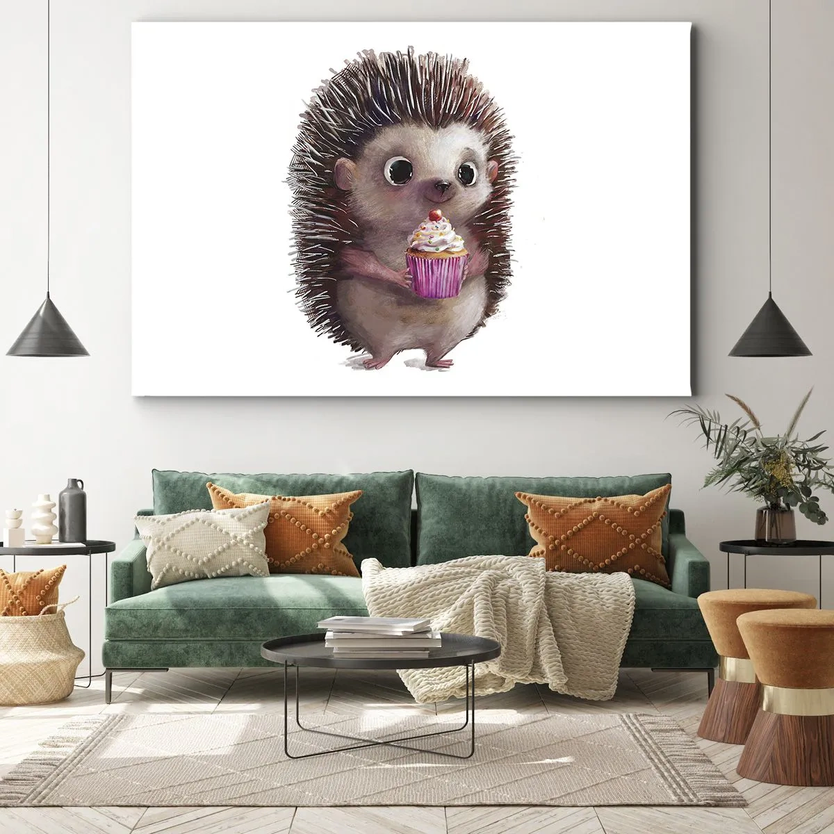 Obraz na plátne - Roztomilý ježko s koláčikom - 70x50cm - Oslava je každý deň - Moderná nástenná dekorácia do obývacej izby a spálne ARTTOR