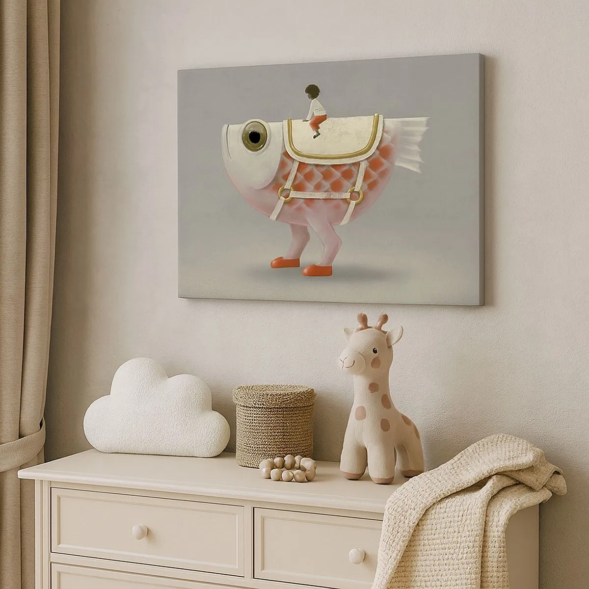 Obraz na plátne - Luxusný jazdec na rybách s nohami a sedlom - 70x50cm - Rybí jazdec - Moderná nástenná dekorácia do obývacej izby a spálne ARTTOR