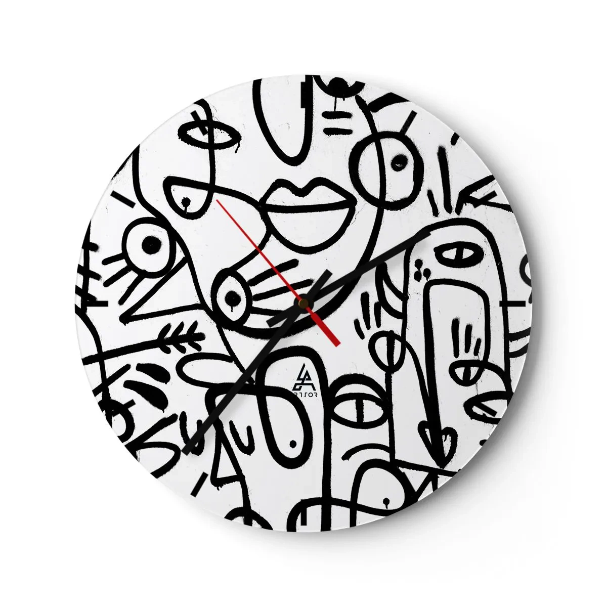Nástenné hodiny - Abstraktné linkové umenie tvárí na bielom pozadí - 30x30cm - Tváre a preludy - Moderná nástenná dekorácia do obývacej izby, kuchyne a spálne ARTTOR
