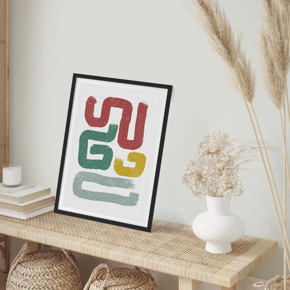 Plagát v čiernom ráme - Abstraktné tvary v zemitých tónoch na svetlom pozadí - 50x70cm - V neznámom jazyku - Moderná nástenná dekorácia do obývacej izby a spálne ARTTOR