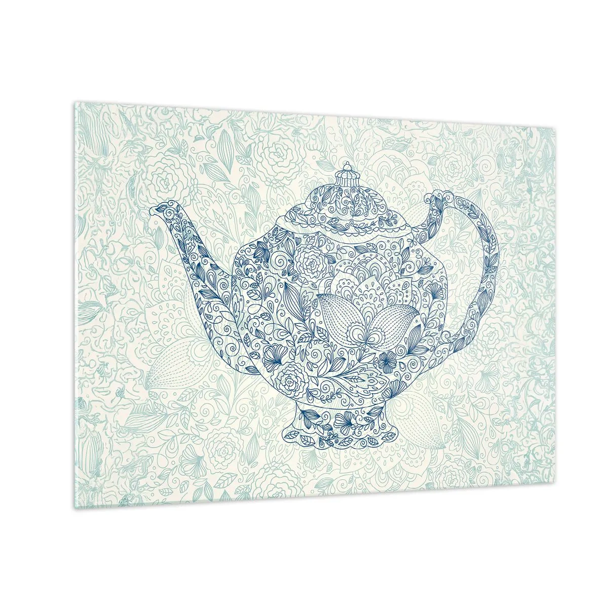 Obraz na skle - Kvetinová kanvica na čaj v vintage štýle - 70x50cm - Čajové kúzlo - Moderná nástenná dekorácia do obývacej izby a spálne ARTTOR