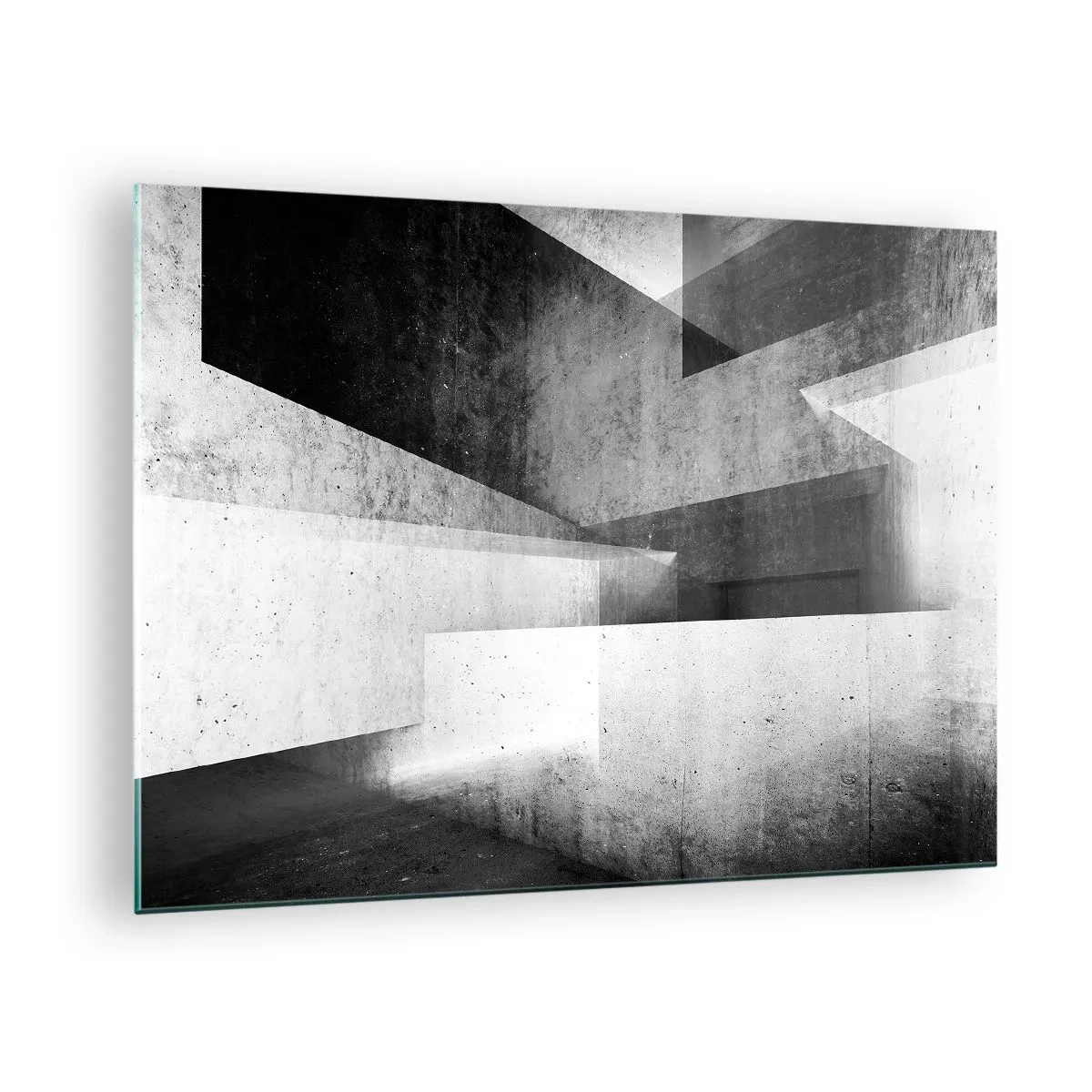 Obraz na skle - Geometrické betónové tvary v čiernobielych tónoch - 70x50cm - Štruktúra priestoru - Moderná nástenná dekorácia do obývacej izby a spálne ARTTOR