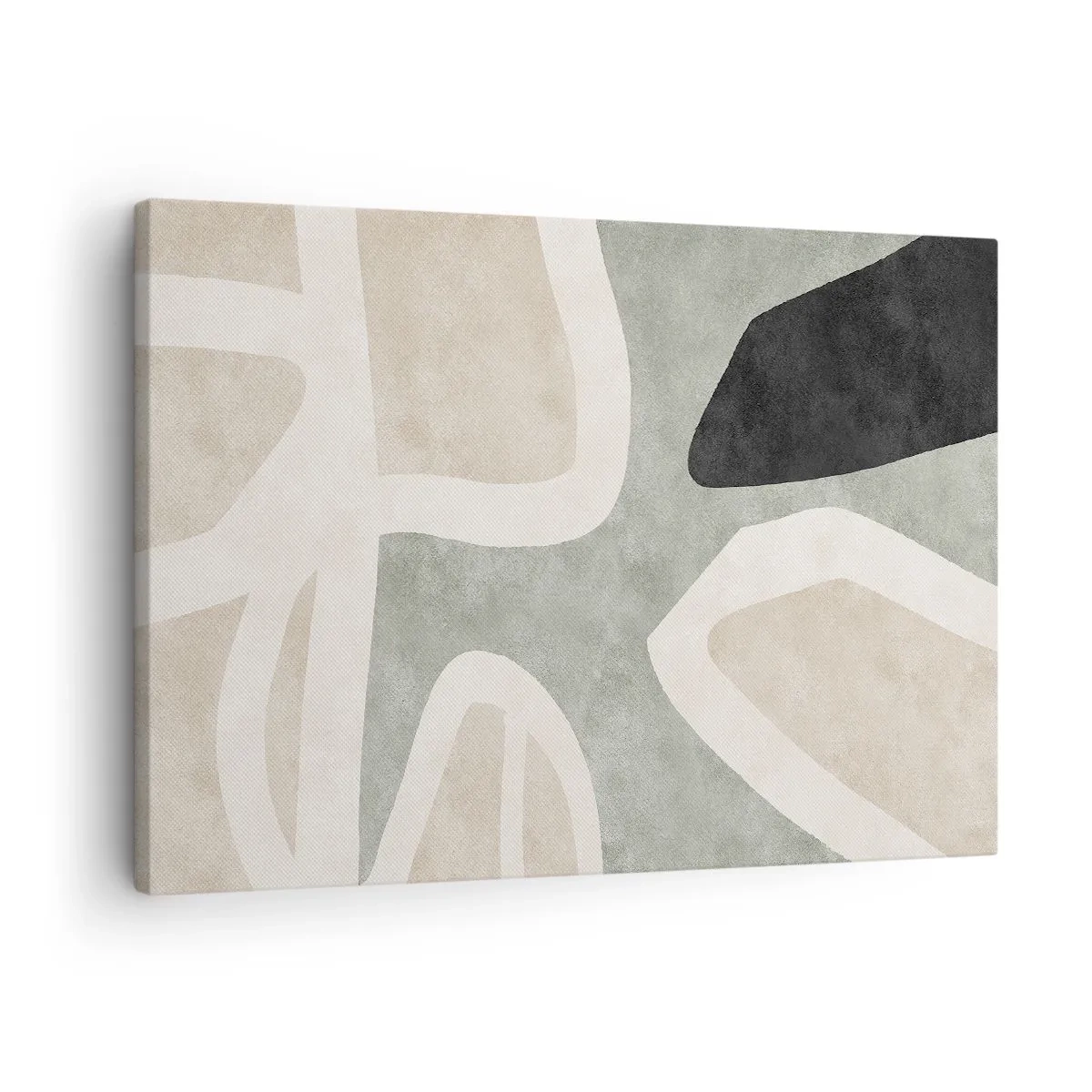 Obraz na plátne - Abstraktné tvary v tlmených farbách - 70x50cm - Kompozícia s čiernym motívom - Moderná nástenná dekorácia do obývacej izby a spálne ARTTOR
