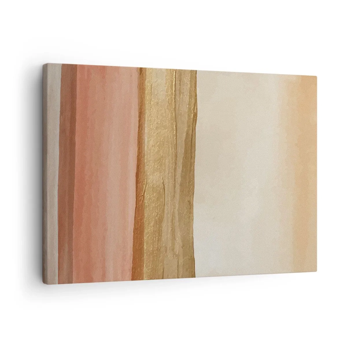 Obraz na plátne - Abstraktné pruhy v odtieňoch béžovej, zlatej a ružovej na plátne - 70x50cm - Vertikálna kompozícia - Moderná nástenná dekorácia do obývacej izby a spálne ARTTOR