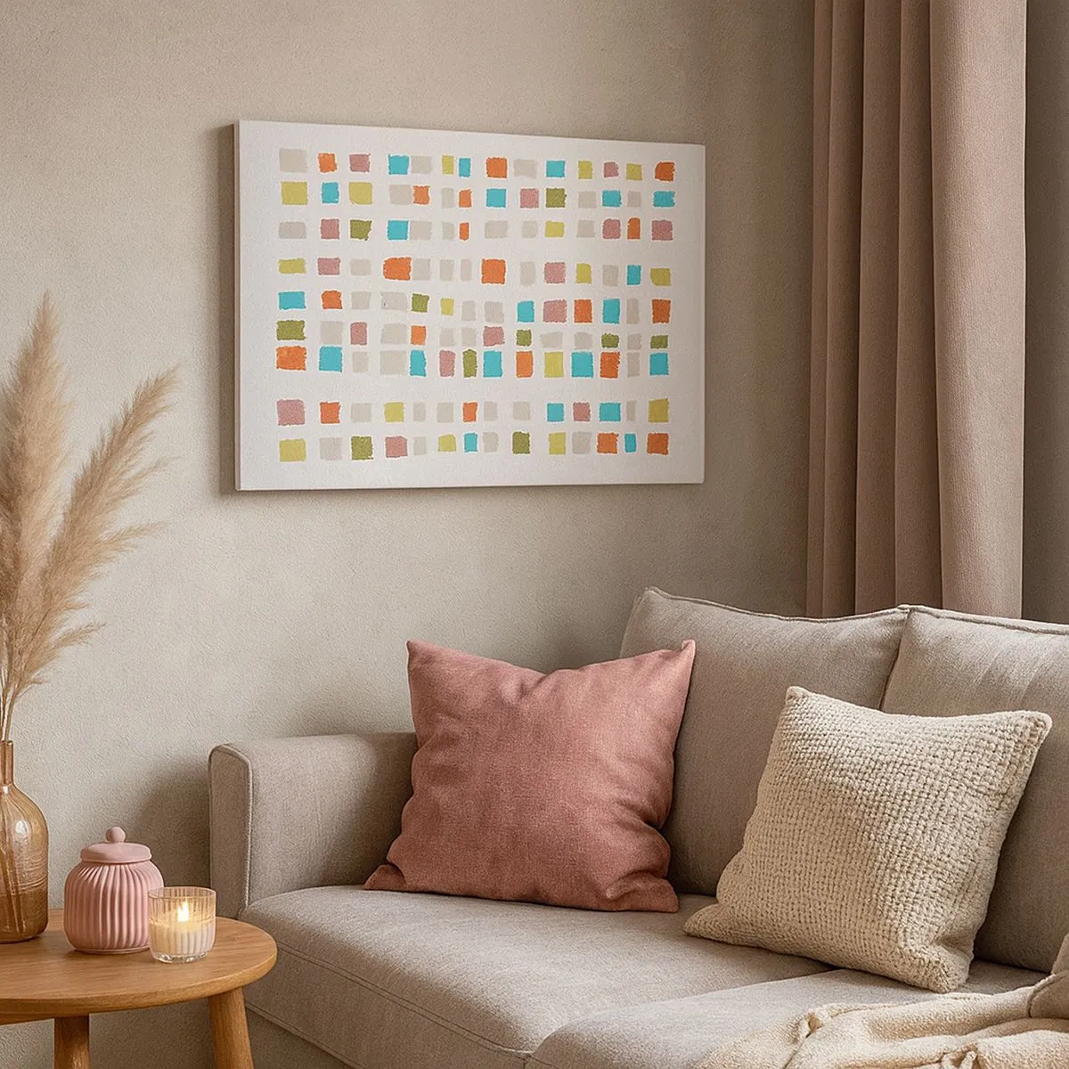 Obraz na plátne - Farebné štvorce v minimalistickom usporiadaní na bielom pozadí - 70x50cm - Neznáma hra - Moderná nástenná dekorácia do obývacej izby a spálne ARTTOR