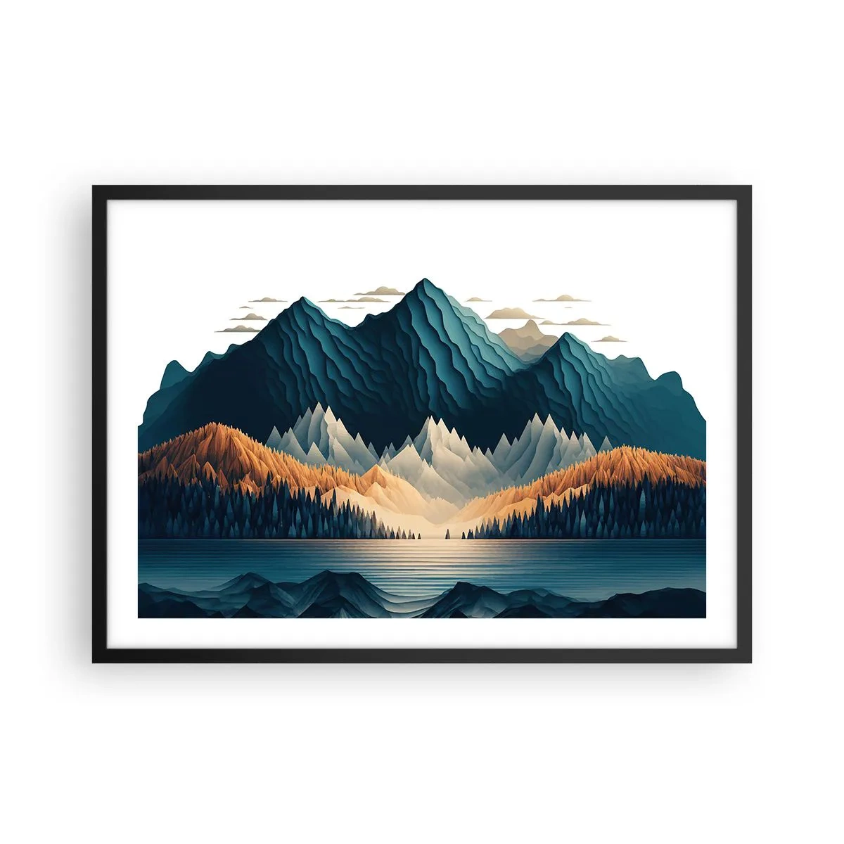 Plagát v čiernom ráme - Dokonalá horská krajina - 70x50 cm