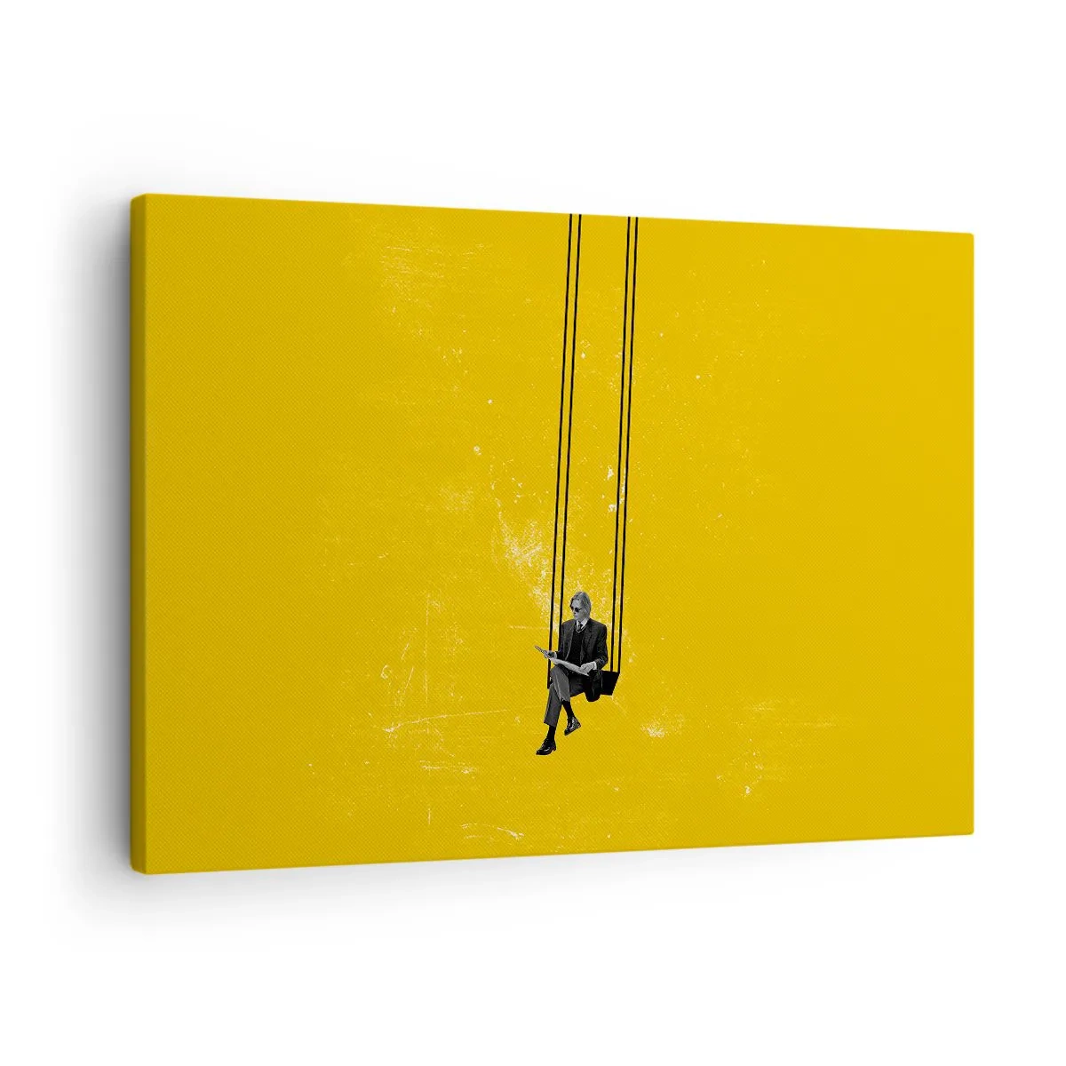 Obraz na plátne - Osoba na hojdačke na intenzívnom žltom pozadí - 70x50cm - Deň ako každý iný - Moderná nástenná dekorácia do obývacej izby a spálne ARTTOR