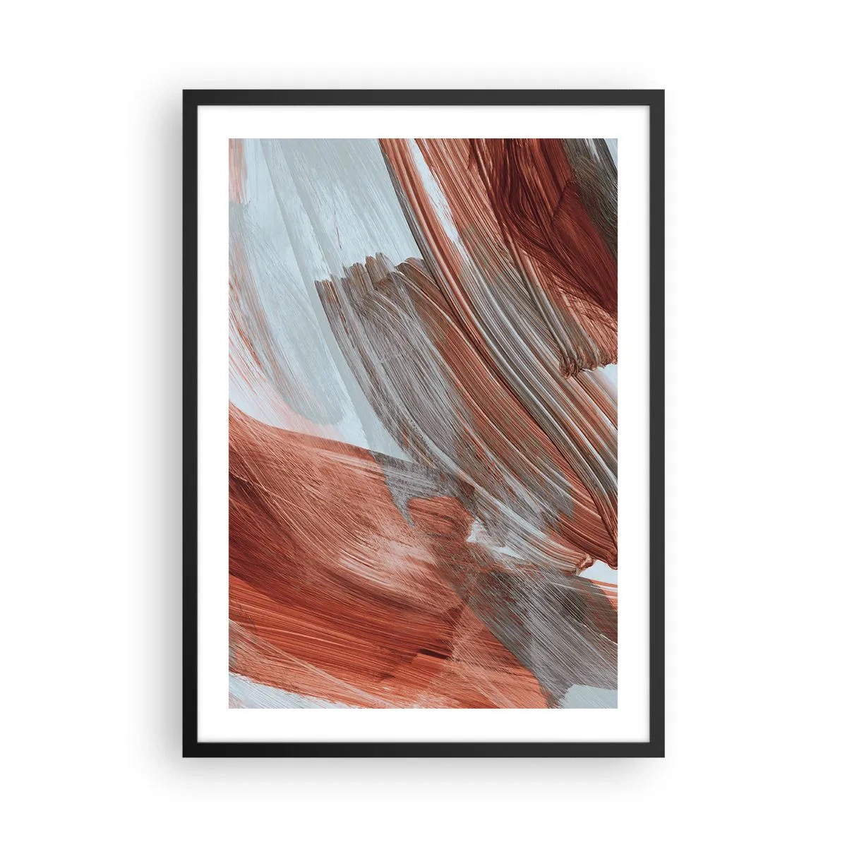 Plagát v čiernom ráme - Dynamické ťahy štetcom v teplých tónoch - 50x70cm - Jesenná veterná abstrakcia - Moderná nástenná dekorácia do obývacej izby a spálne ARTTOR