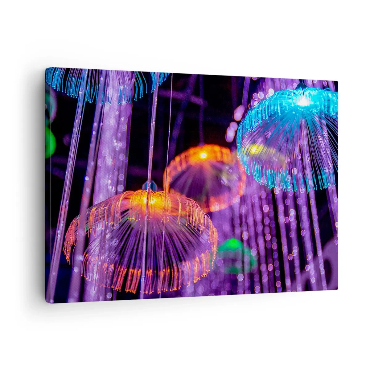 Obraz na plátne - Farebné svietiace medúzy v tmavom prostredí - 70x50cm - Svetelná fontána - Moderná nástenná dekorácia do obývacej izby a spálne ARTTOR
