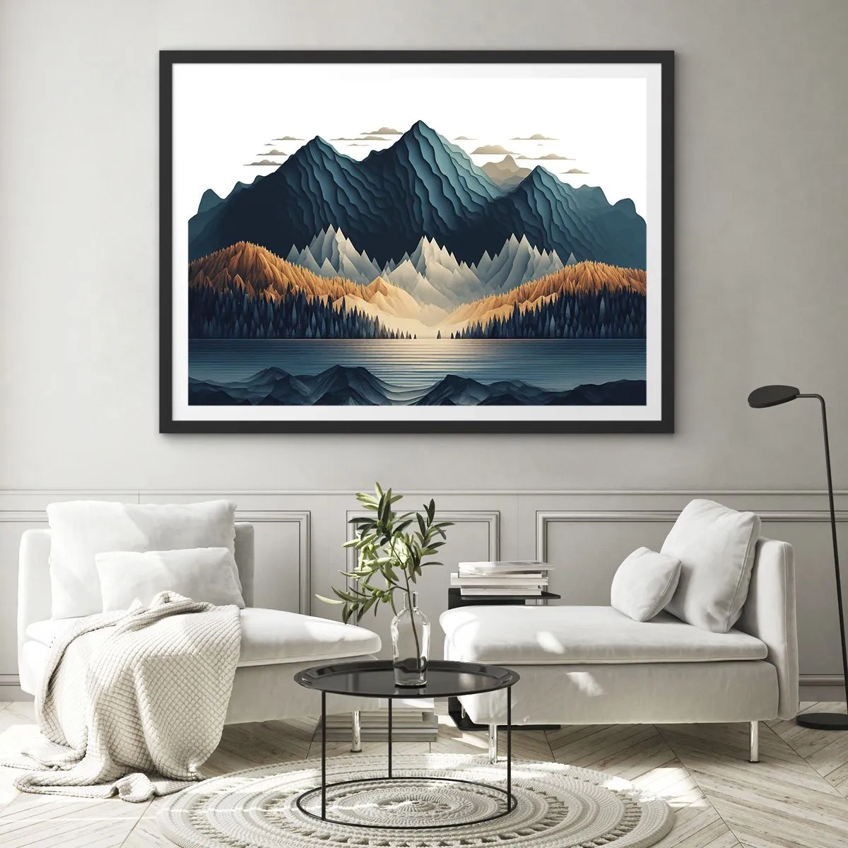 Plagát v čiernom ráme - Dokonalá horská krajina - 70x50 cm