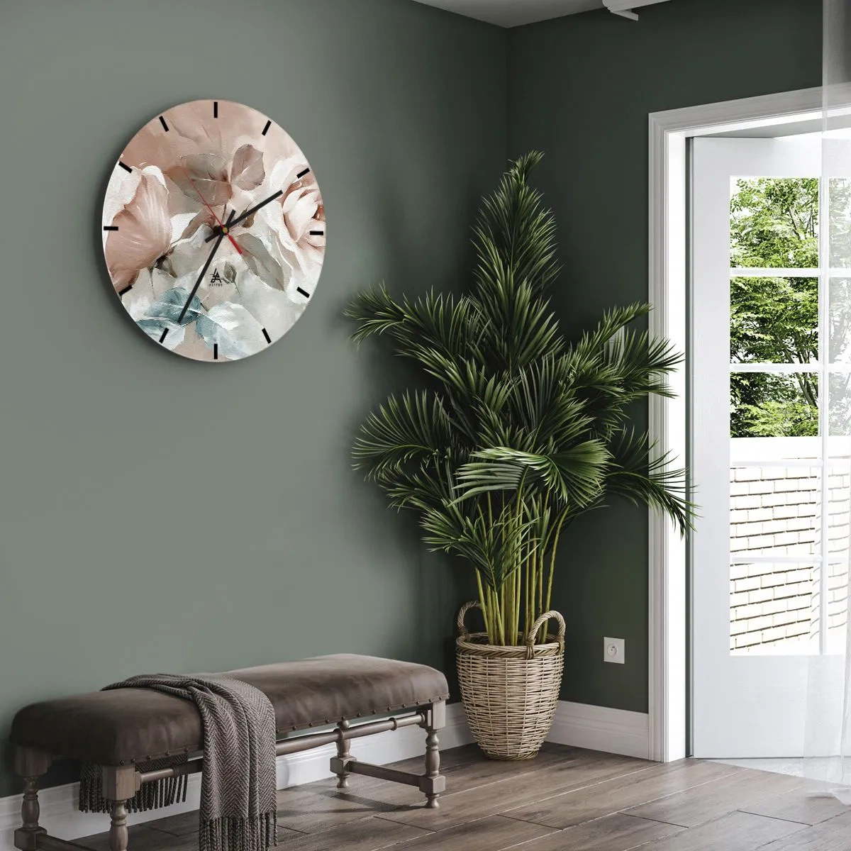 Nástenné hodiny - Jemné kvety v pastelových odtieňoch na svetlom pozadí - 30x30cm - Duch romantizmu - Moderná nástenná dekorácia do obývacej izby, kuchyne a spálne ARTTOR