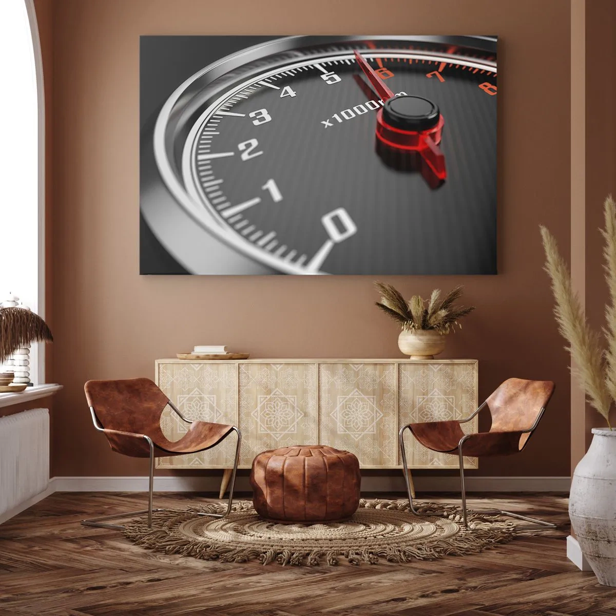 Obraz na plátne - Detail tachometra s červenou ihlou - 70x50cm - Šliapni na to - Moderná nástenná dekorácia do obývacej izby a spálne ARTTOR