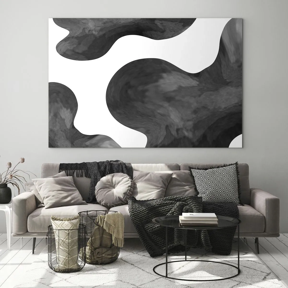 Obraz na skle - Abstraktné tvary v čiernobielych tónoch - 70x50cm - Mliečna dráha - Moderná nástenná dekorácia do obývacej izby a spálne ARTTOR