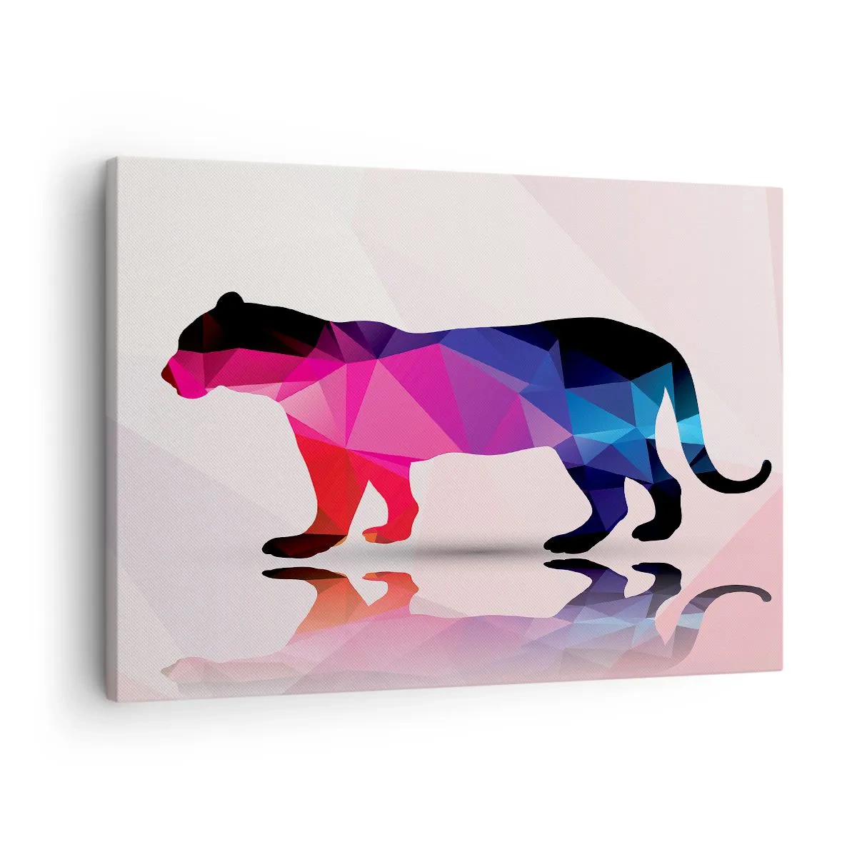 Obraz na plátne - Geometrická silueta pantera v odtieňoch ružovej a modrej - 70x50cm - Diamantový panter - Moderná nástenná dekorácia do obývacej izby a spálne ARTTOR
