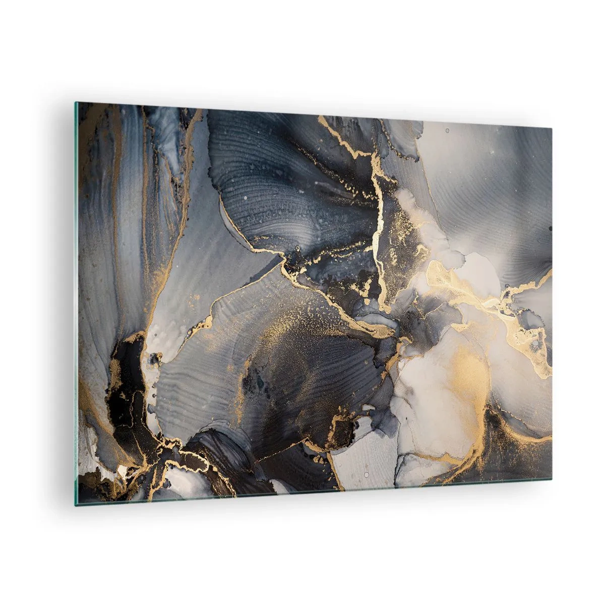 Obraz na skle - Tmavá abstrakcia s mramorovým efektom a zlatými žilami - 70x50cm - Život kameňa - Moderná nástenná dekorácia do obývacej izby a spálne ARTTOR