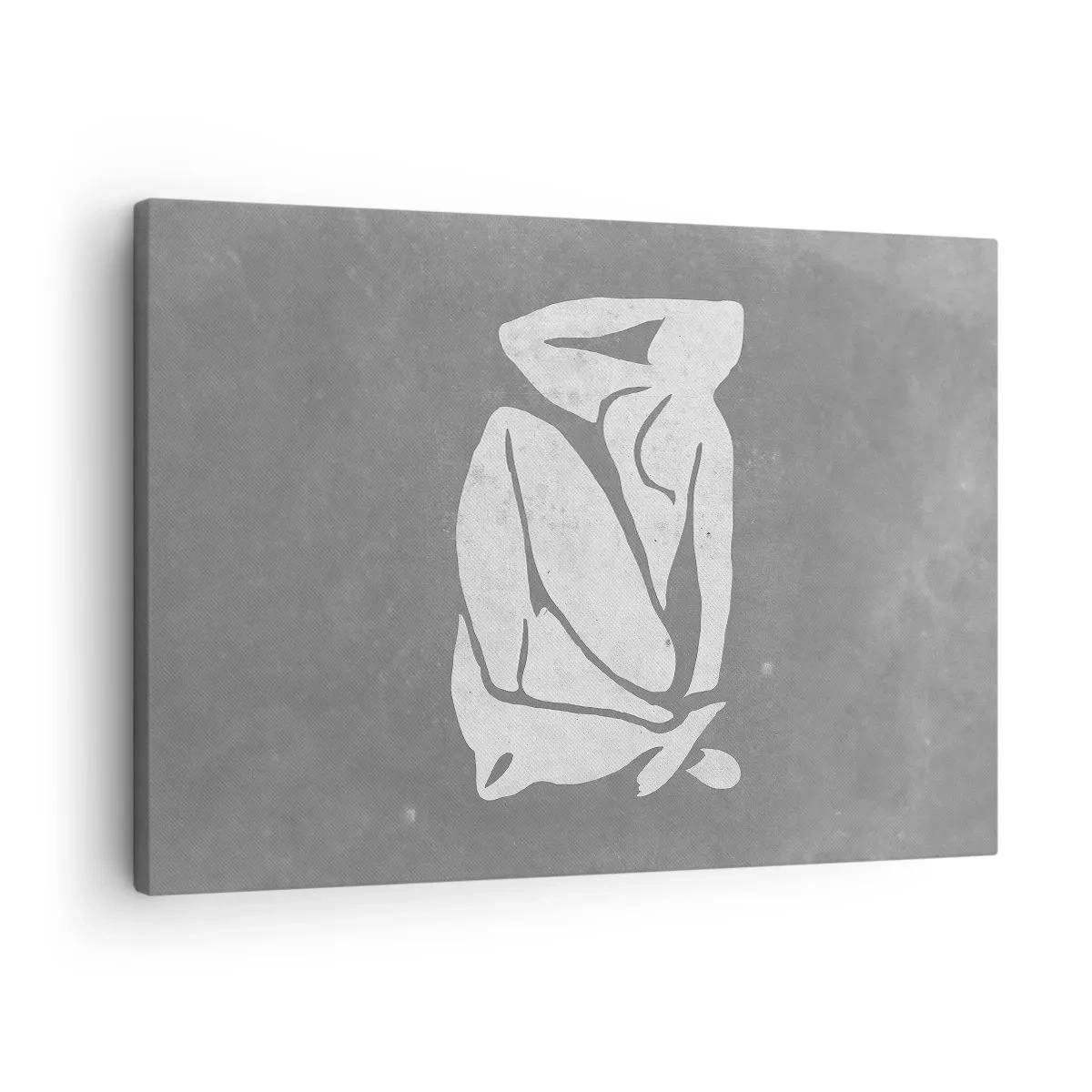 Obraz na plátne - Minimalistická silueta kresby na sivom pozadí - 70x50cm - V zádumčivosti - Moderná nástenná dekorácia do obývacej izby a spálne ARTTOR